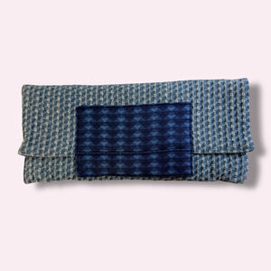 Blue Boho Fabric Wallet Clutch Quilted Cotton Snap Closure Organizer